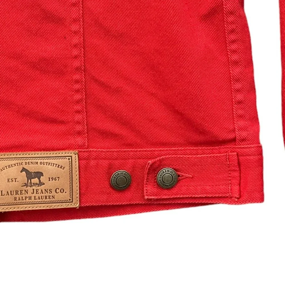 Lauren Jeans Co. Ralph Lauren Y2K Vintage Red Denim Trucker Jean Jacket Preppy-S - Picture 8 of 13